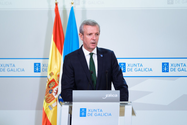 El presidente de la Xunta, Alfonso Rueda, en la rueda de prensa posterior a la reunión del Consello