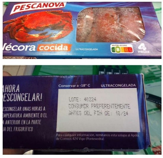 Imagen de las nécoras cocidas de Pescanova.