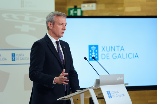 El presidente de la Xunta, Alfonso Rueda, en la rueda de prensa posterior a la reunión del Consello