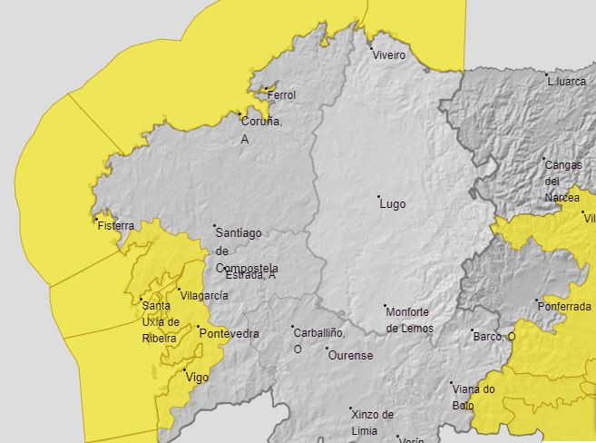 Alertas vigentes hoy en Galicia segu00fan la AEMET