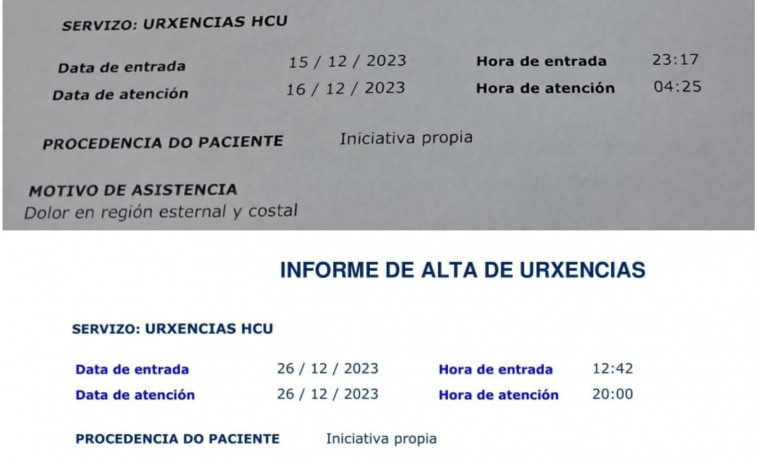 7 horas en el pasillo de Urgencias del CHUS con el esternón roto, tres costillas rotas y una infección respiratoria