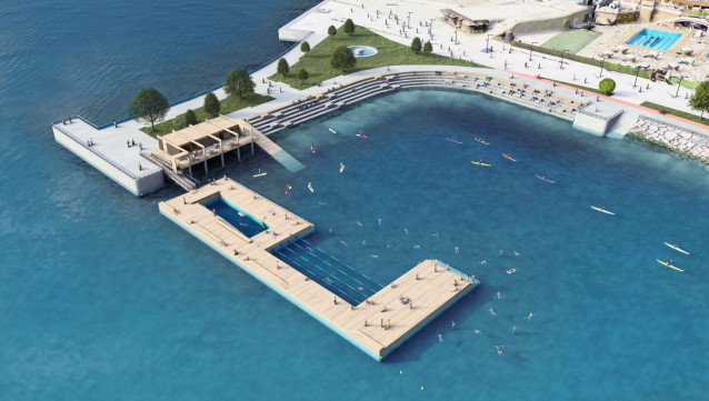 La plataforma flotante para actividades náutico deportivas ubicada en O Parrote contará con un edificio de apoyo, una cafetería y una grada