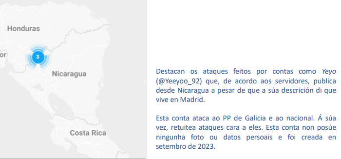 Captura de pantalla del dossier acusatorioi del PP siutando a @Yeeyo 92 en Centroamu00e9rica
