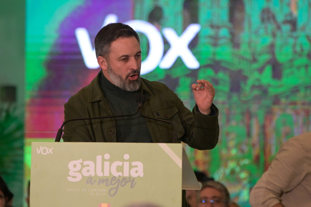 El presidente de Vox, Santiago Abascal, en un mitin en A Coruña
