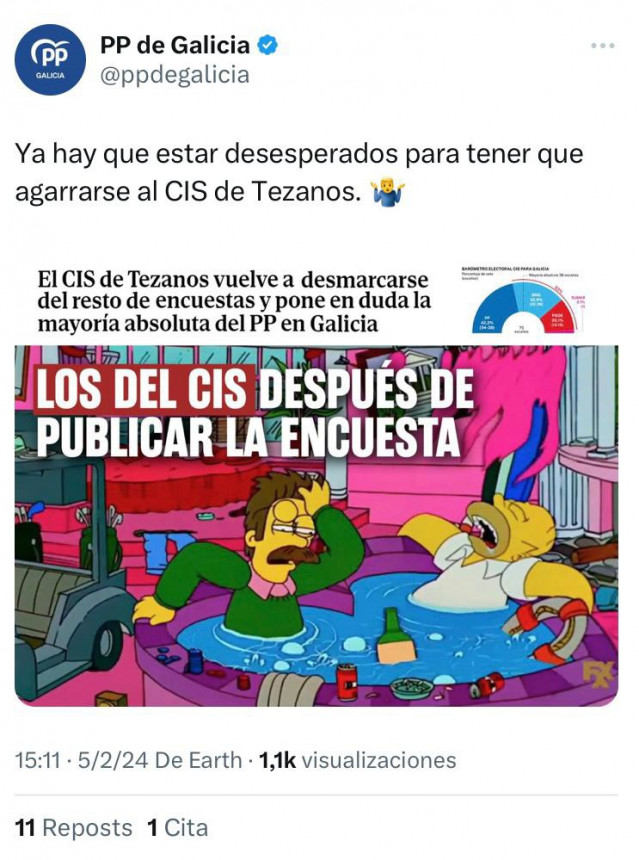 Post del PPdeG sobre el CIS en 'X'.