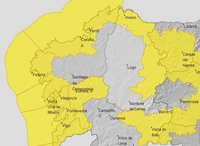 Alertas de AEMET para este jueves en Galicia