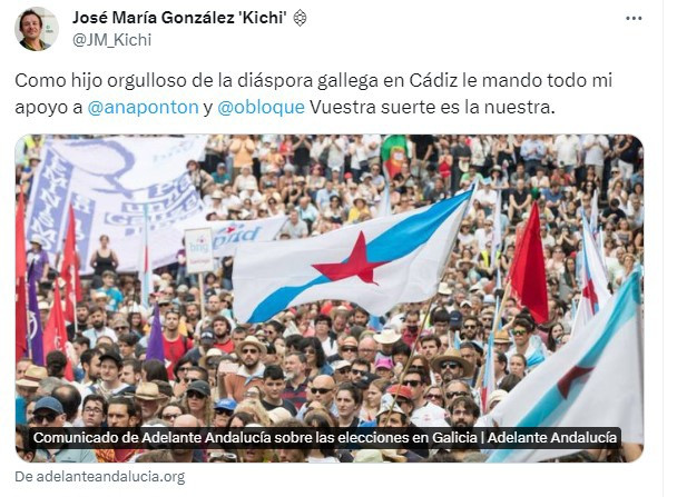 Apoyo de Kichi, ex alcalde de Cádiz, a Ana Pontón (BNG)