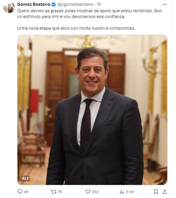 Imagen del mensaje publicado por Besteiro en la red social X