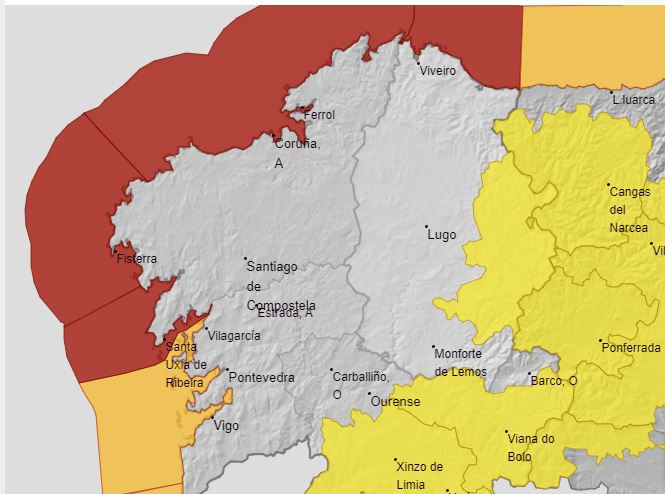 Alertas de AEMET para el su00e1bado en Galicia