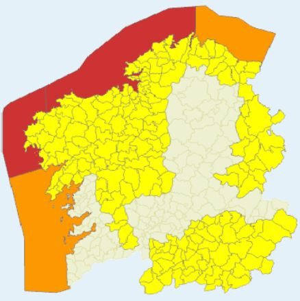 Alertas de Meteogalicai para el su00e1bado en Galicia