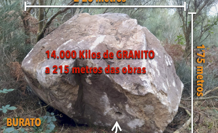 Enorme piedra rueda monte abajo en las voladuras del Parque Eólico de Acibal en Pontevedra