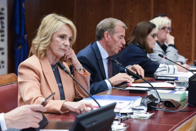 Archivo - La presidenta interina del Consejo de Administración de la Corporación RTVE, Elena Sánchez Caballero (i), y el presidente de la Comisión Mixta de Control Parlamentario de la Corporación RTVE y sus Sociedades, Antonio José Cosculluela (2i), duran