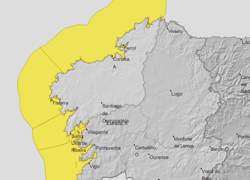 Alertas de AEMET para el su00e1bado en Galicia