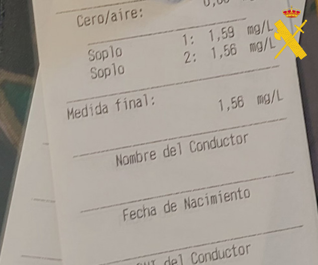 La Guardia Civil intercepta en la A-6 a un conductor que sextuplicaba la tasa máxima de alcohol.