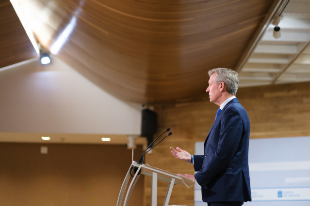 El presidente de la Xunta de Galicia, Alfonso Rueda, en la rueda de prensa posterior al Consello de la Xunta