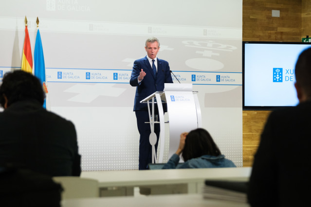 El presidente de la Xunta, Alfonso Rueda, en comparecencia de prensa tras el Consello