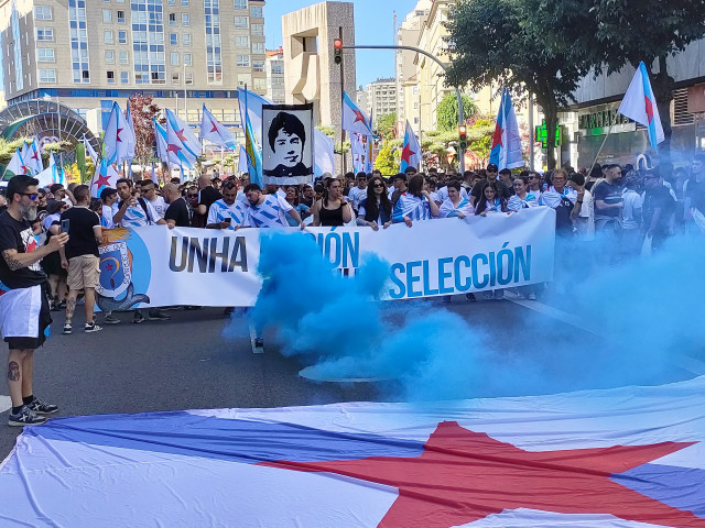 Manifestación en Vigo para reclamar la oficialidad de las selecciones deportivas gallegas, a 31 de mayo de 2024.