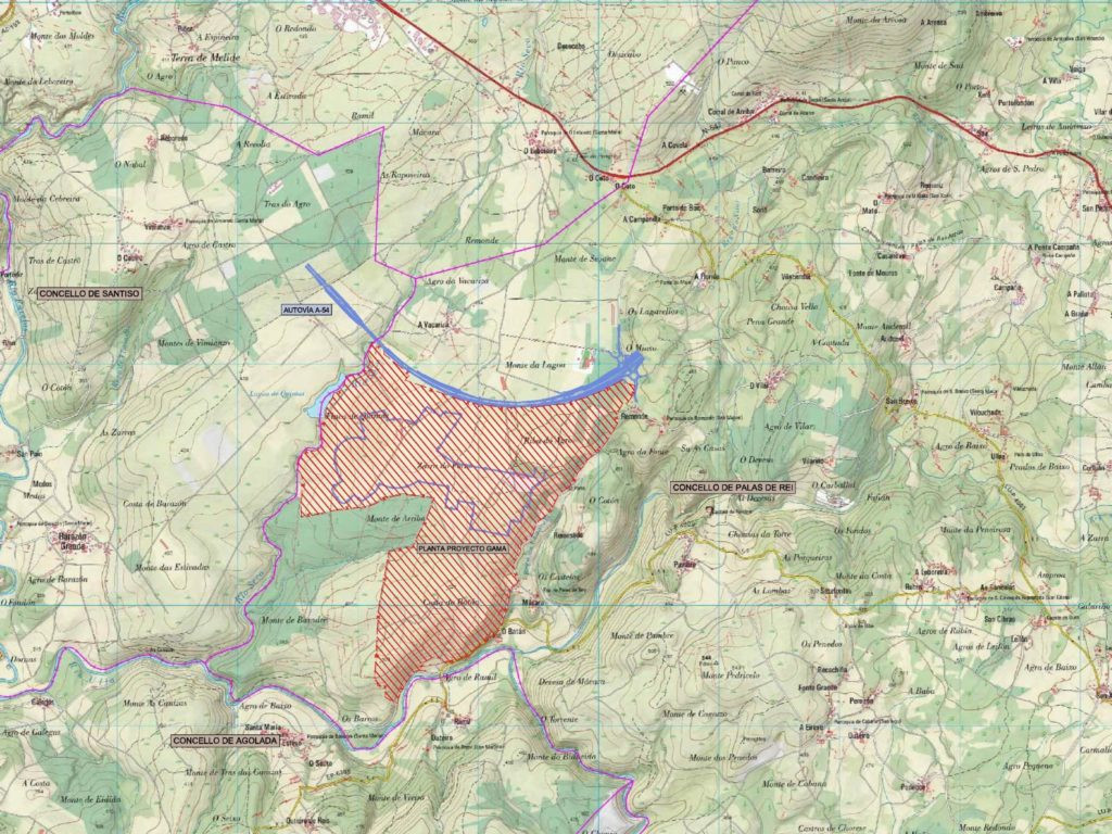 Unicaciu00f3n del proyecto Gama de Altri respecto al Camino de Santiago en una imagen de Ecoloxistas en Acciu00f3n