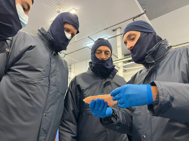 El conselleiro do Mar, Alfonso Villares, visita la factoría de Profand, en Cambre (A Coruña)