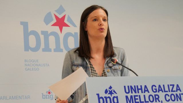 La viceportavoz primera del BNG en el Parlamento, Olalla Rodil, en rueda de prensa.