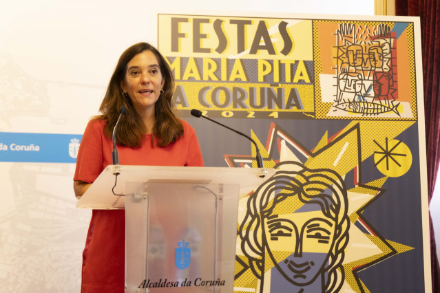 La alcaldesa de A Coruña, Inés Rey, durante la presentación de la programación de las fiestas de María Pita 2024