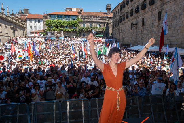 La portavoz nacional del BNG, Ana Pontón, durante una manifestación que ha convocado el BNG con motivo del Día da Patria Galega, a 25 de julio de 2024, en Santiago de Compostela, A Coruña, Galicia (España). Con motivo del Día Nacional de Galicia, el BNG h
