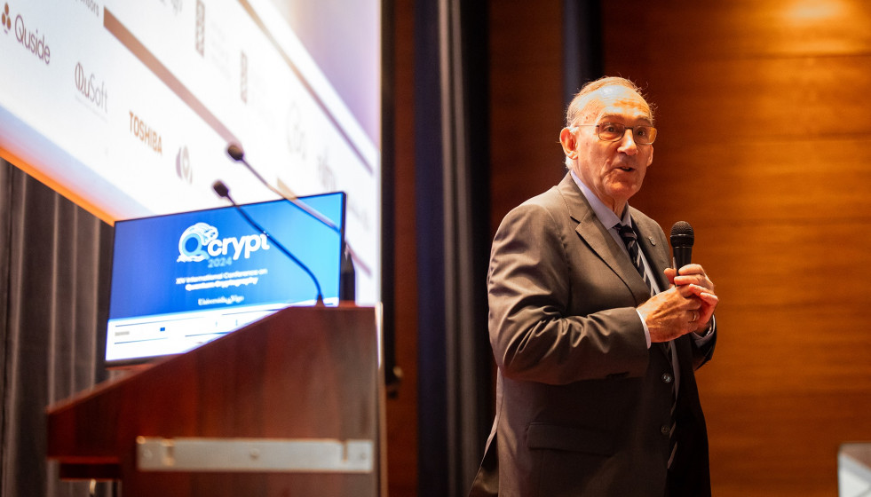 El rector de la Universidad de Vigo, Manuel Reigosa, en la apertura de la 14th International Conference on Quantum Cryptography , en la ciudad olívica, a 2 de septiembre de 2024.