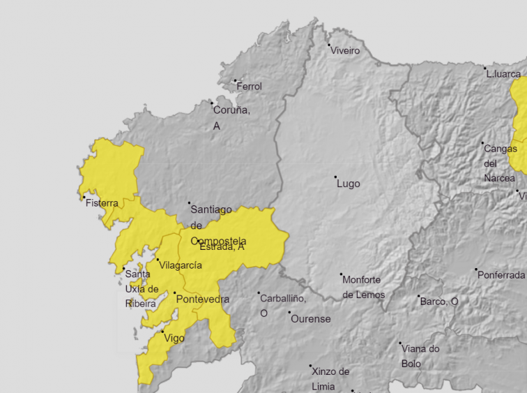 Alerta amarilla de AEMET por lluvias en casi toda la Galicia costera el martes y el miércoles