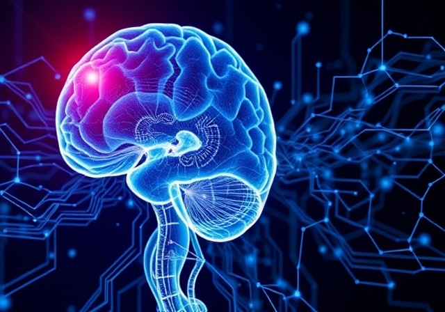 Computaciu00f3n cuu00e1ntica aplicada al estudio del cerebro en una ilustraciu00f3n creada por IA