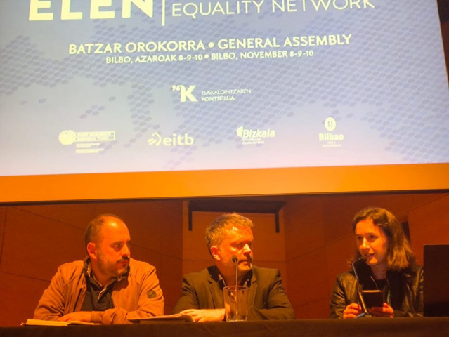 El presidente de A Mesa pola Normalización Lingüística, Marcos Maceira, en su intervención en ELEN.