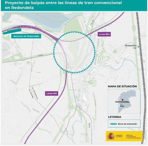 Proyecto de 'bypass' entre las dos líneas de ferrocarril convencional que atraviesan Redondela (Pontevedra)
