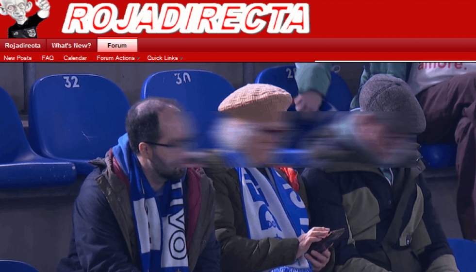 Fotomontaje con la web del foro de Rojadirecta con enalces al partido del Deportivo ayer