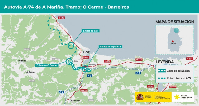 Transportes aprueba provisionalmente el proyecto de trazado del tramo de la A-74 entre O Carme y Barreiros, en Lugo.