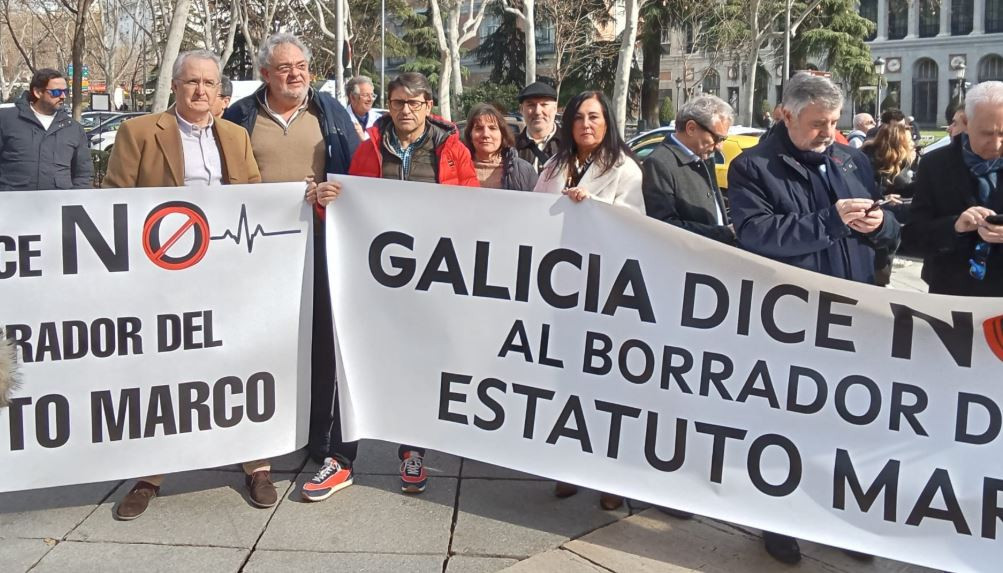 Representantes de médicos y facultativos de Galicia de SIMEGA y O'MEGA en la concentración frente al Ministerio de Sanidad
