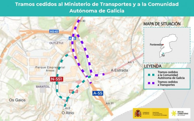 Intercambio de titularidad, entre la Xunta y el Ministerio de Transportes y Movilidad Sostenible, de varios tramos de carreteras en el entorno de Tui (Pontevedra).