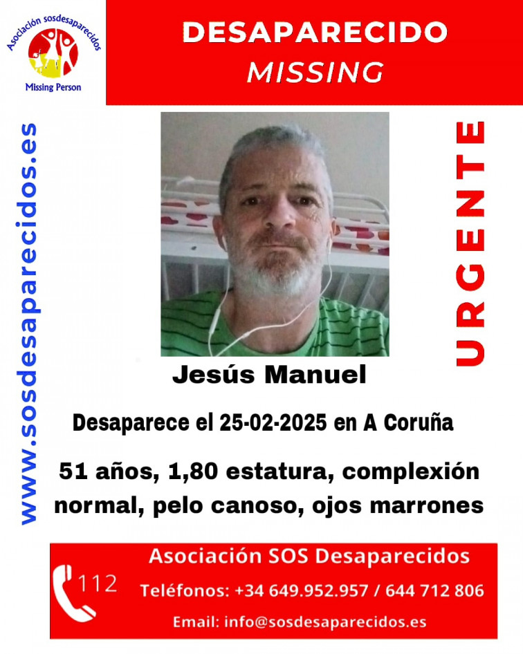 Ayuda para encontrar a Jesús Manuel, coruñés de 51 años desaparecido desde febrero