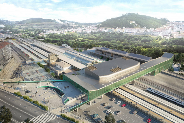Archivo - Vista aérea del proyecto de la nueva estación intermodal de Santiago