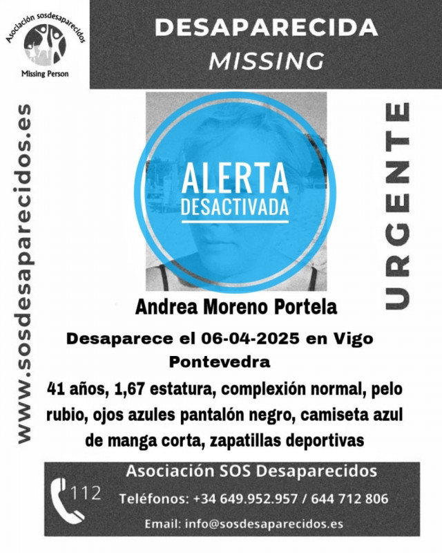 Localizada en buen estado la viguesa Andrea Moreno Portela