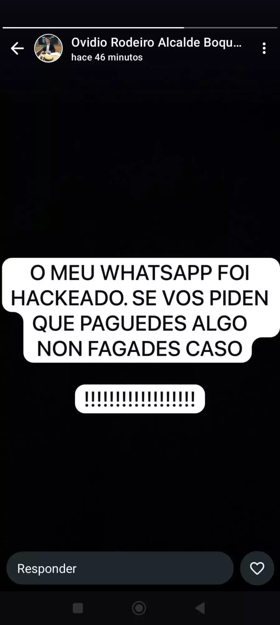 Mensaje del alcalde de Boqueixu00f3n alertando del hackeo