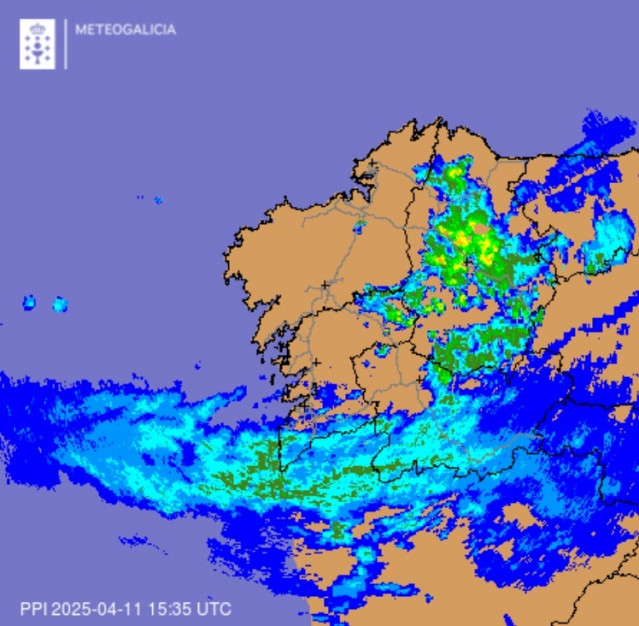 Mapa de tormentas en Gaicia en la tarde del 11 de abril