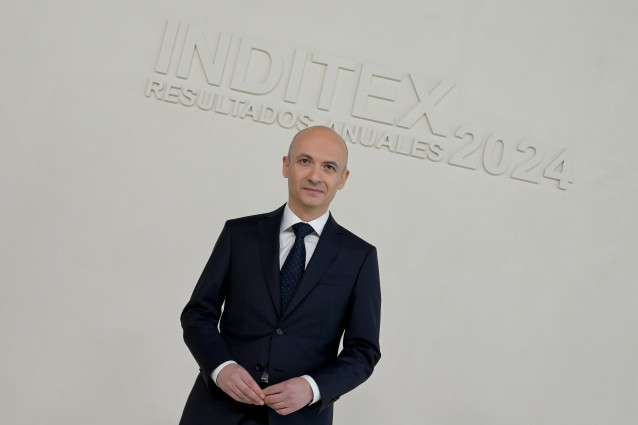 Archivo - El consejero delegado de Inditex, Óscar García Maceiras, durante la presentación de resultados de Inditex del 2024, a 12 de marzo de 2025, en Santiago de Compostela, A Coruña, Galicia (España). Inditex registró un beneficio neto récord de 5.866