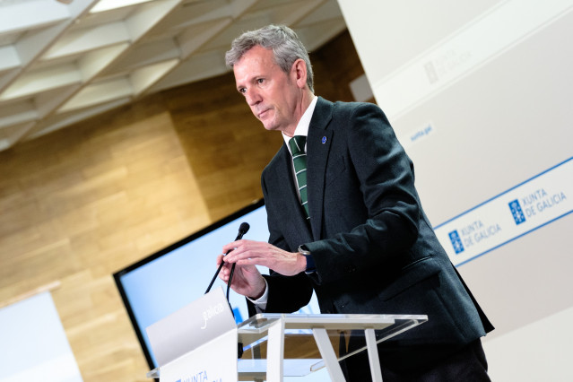 El presidente de la Xunta, Alfonso Rueda, en rueda de prensa tras el Consello.