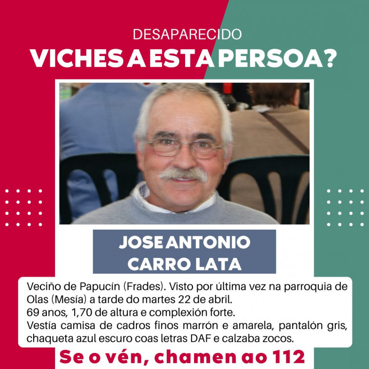 Sin noticias de José Antonio Carro Lata, vecino Frades desaparecido este martes en Mesía