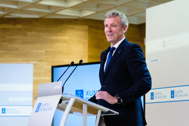 El presidente de la Xunta, Alfonso Rueda, en la rueda de prensa posterior al Consello