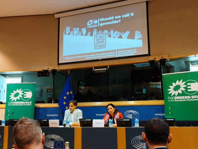 La eurodiputada del BNG Ana Miranda en una conferencia sobre Palestina