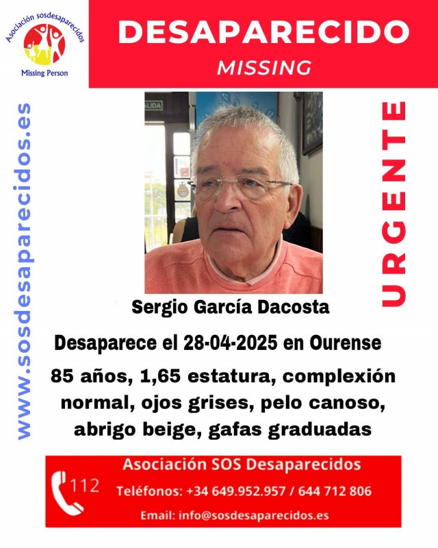 Varón desaparecido en Ourense.