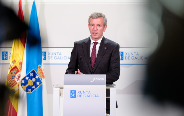 El titular del Gobierno Gallego, Alfonso Rueda, en su comparecencia a los medios este lunes