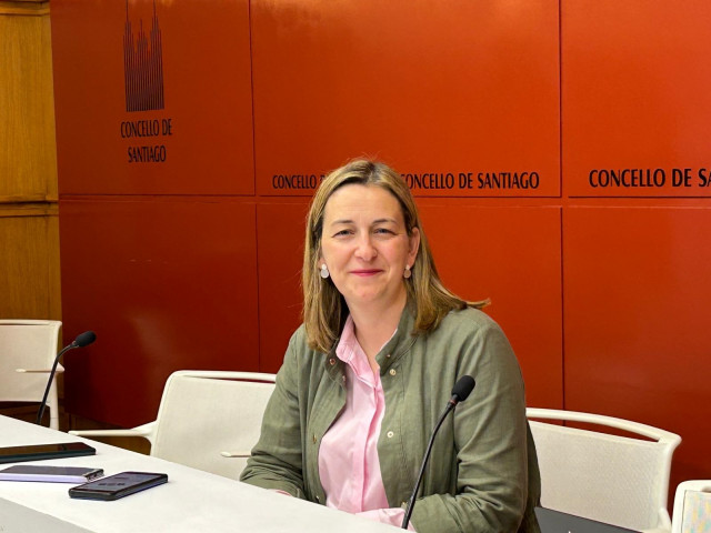 La portavoz municipal, Míriam Louzao, en rueda de prensa, a 5 de mayo.