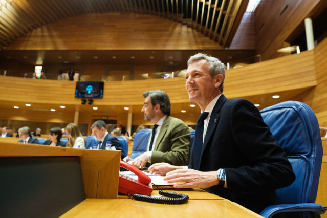 El presidente de la Xunta, Alfonso Rueda, responde a las preguntas de los grupos en la Cámara