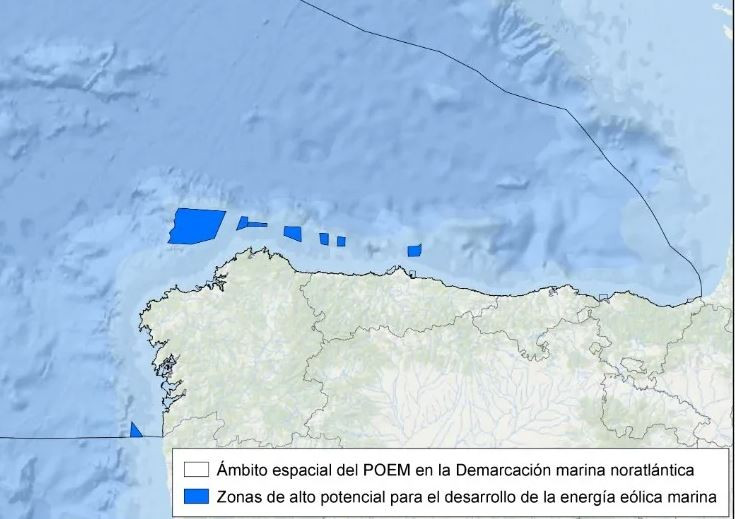 Zonas POEM para el desarrollo de la energu00eda eu00f3lica marina designadas por el MITECO
